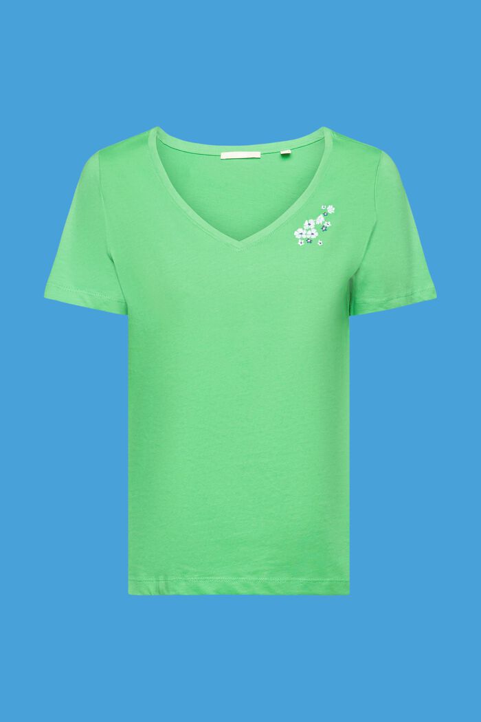 T-Shirt mit V-Ausschnitt und floraler Stickerei