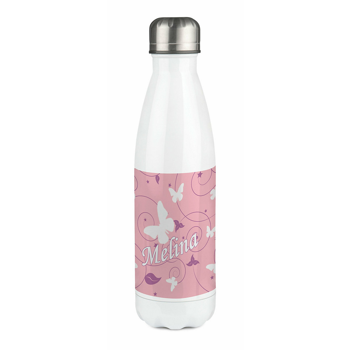 Edelstahl Kinder Thermoflasche / Trinkflasche bunt Schmetterling Ornamente Farbe rosa lila Spülmaschinenfest, Auslaufsicher, Bruchfest, Doppelwandig, Für Heißgetränke geeignet, Mit Deckel, Isolier