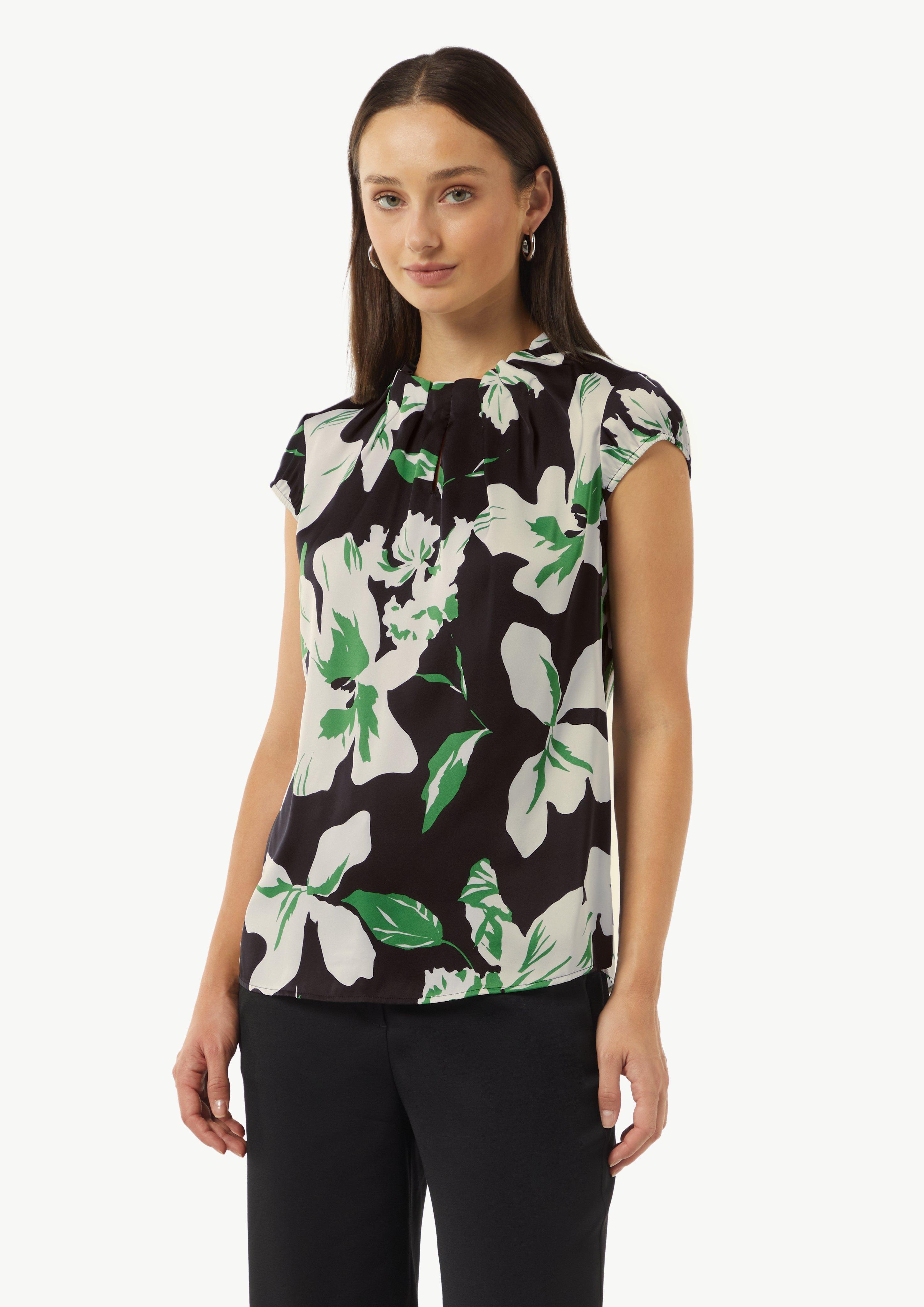Satinbluse mit Kappärmeln - schwarz