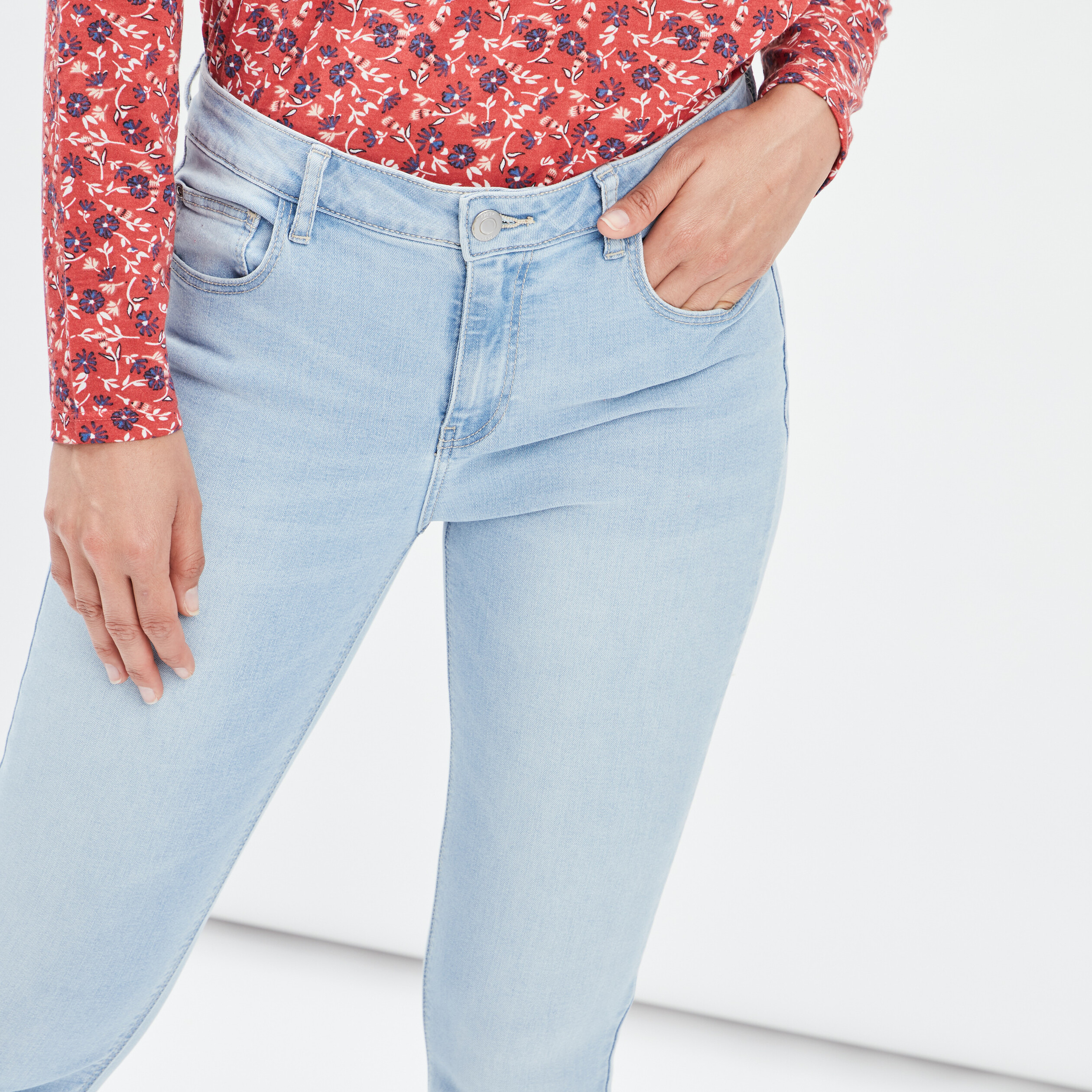 Jeans skinny taille basse denim bleach femme | La Halle