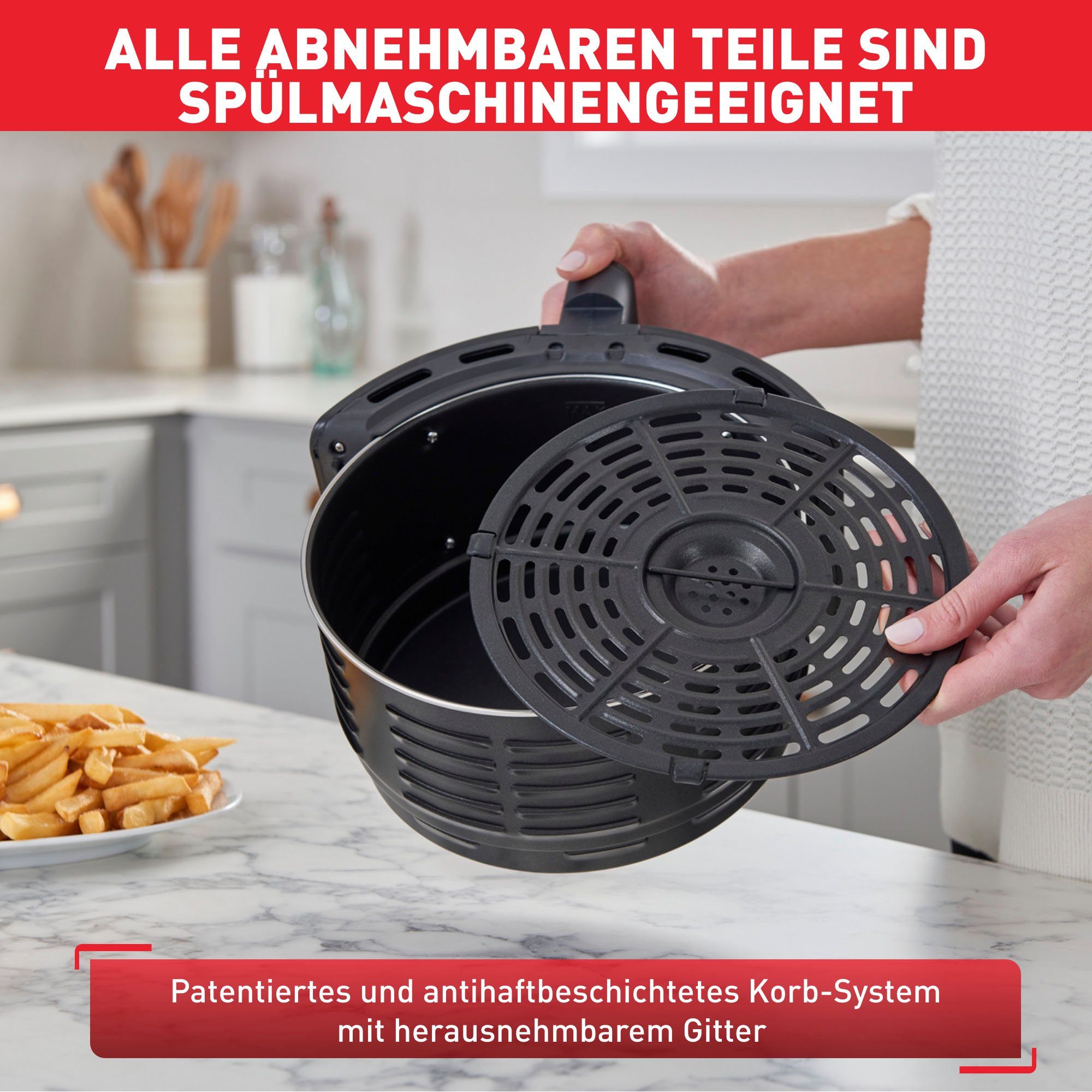 Tefal Heißluftfritteuse EY401D.HERO Easy Fry Deluxe, 1500 W, mit Zubehör, Fassungsvermögen 1,4 kg, 8 automatische Programme