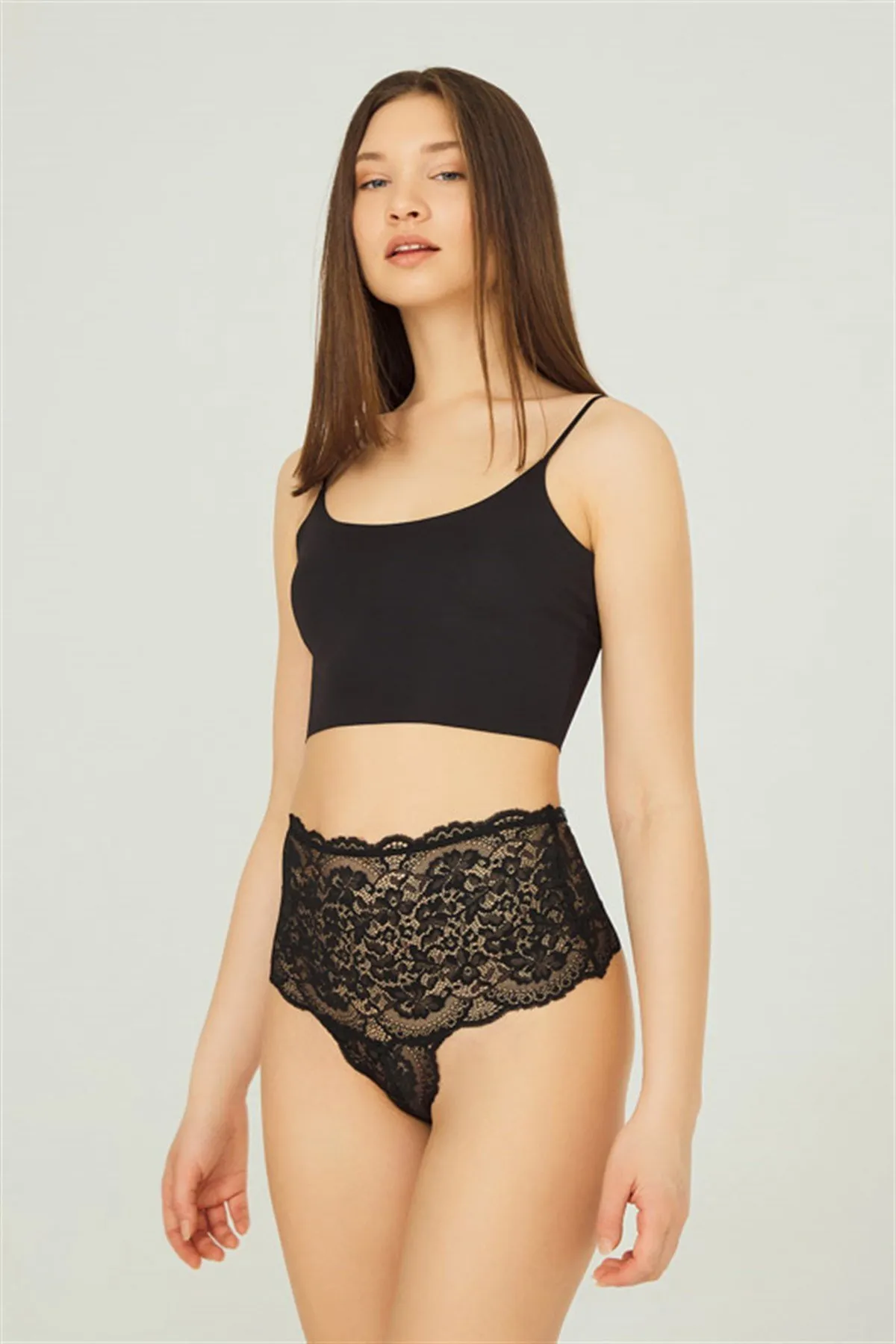 Cottonhill  Spitzenelastischer, detaillierter Damen-Tanga mit hoher Taille im 3er-Pack
