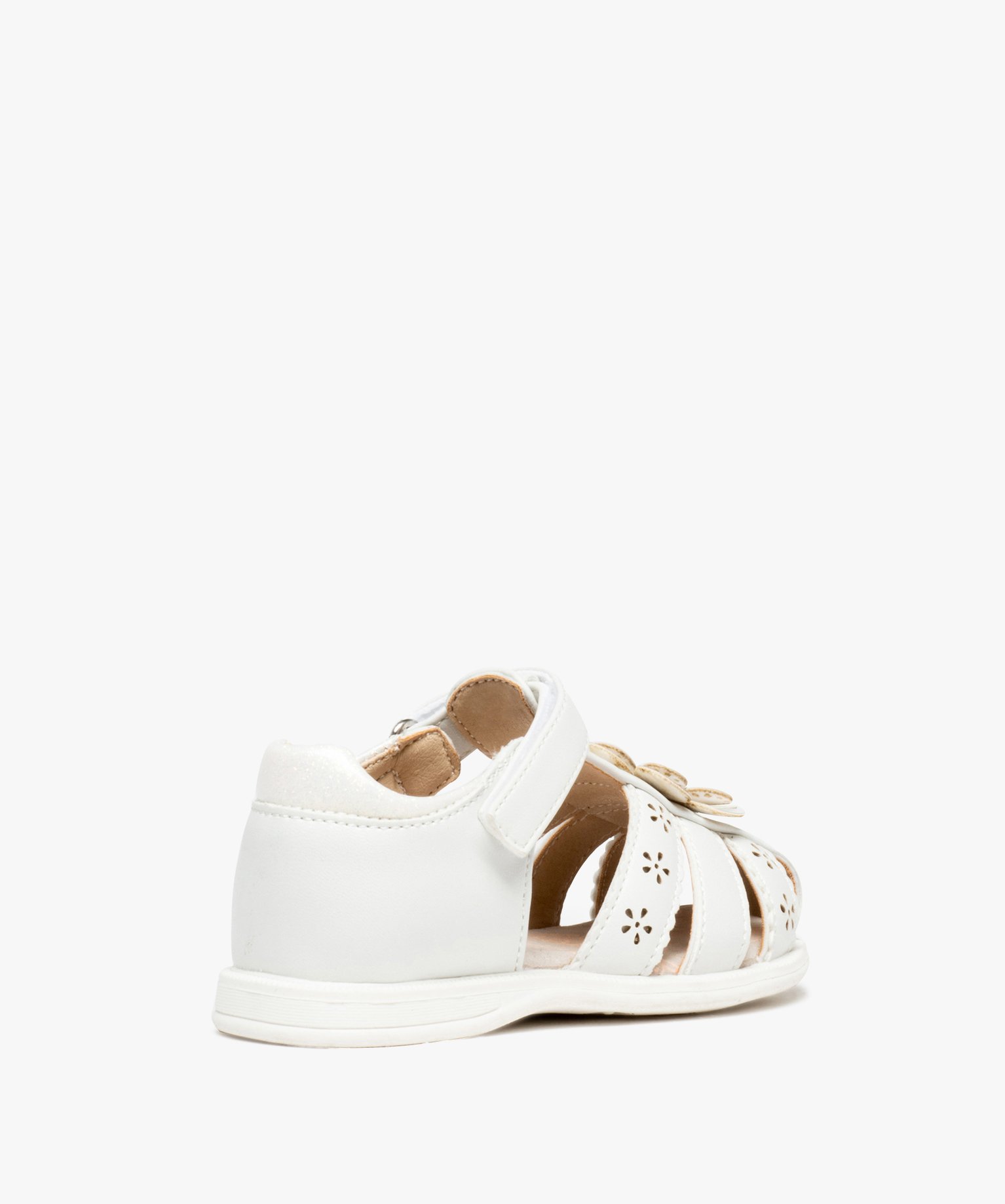 Sandales bébé fille à brides ajourées et fleur en relief blanc | GEMO