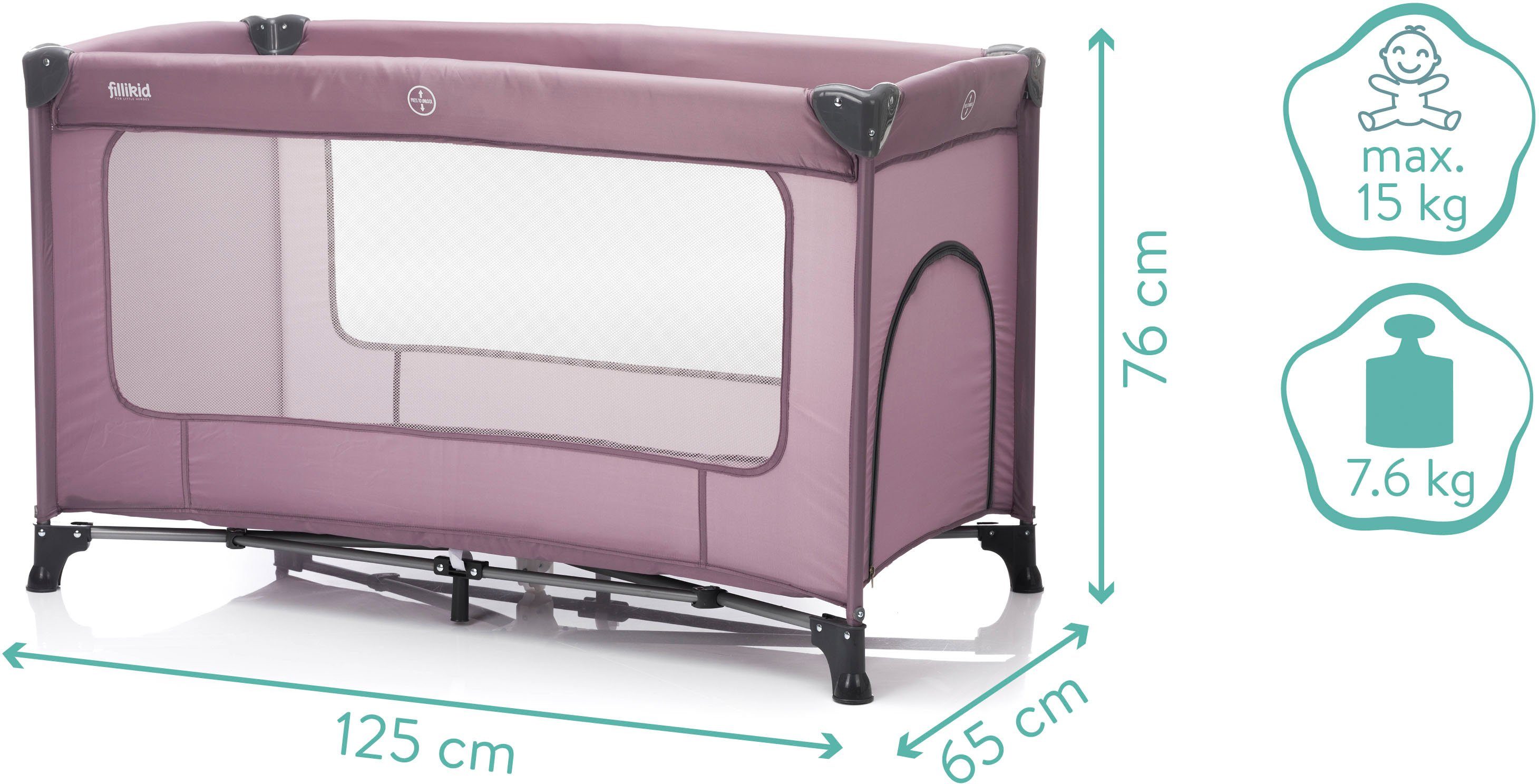 Fillikid Baby-Reisebett Nizza, Himbeer, inkl. Transporttasche