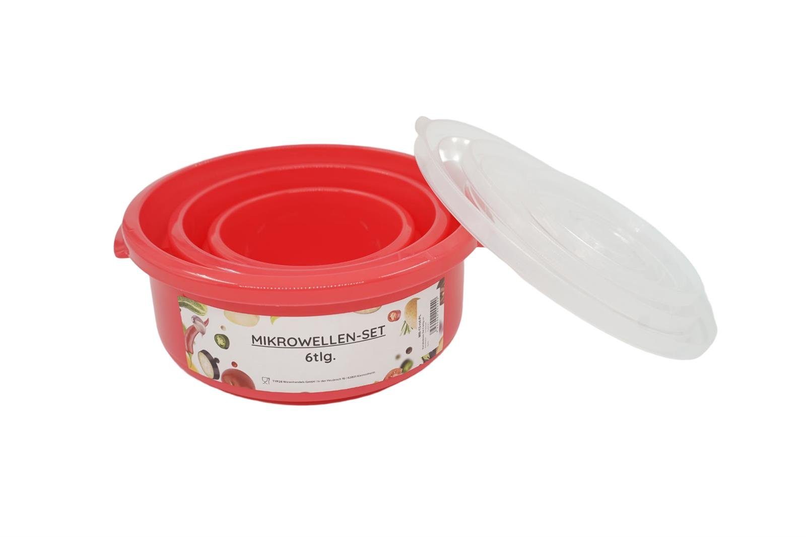 Plentyfy Mikrowellenbehälter Vorratsdosen Set, Kunststoff, (PLENTYFY, Mikrowellenschüssel Set 6-tlg., rund, Rot, mit Entlüftung, Mikrowellengeschirr, Mikrowellendose, Microwave, Meal Prep, kunststoff, 6-tlg., Premium), Meal Prep Boxen - Mikrowellenge