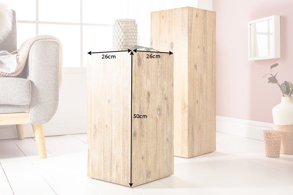 riess-ambiente Beistelltisch COLUMNA 50cm natur / teakgrau gekälkt, Massivholz · Deko-Säule · Handarbeit · Akazie