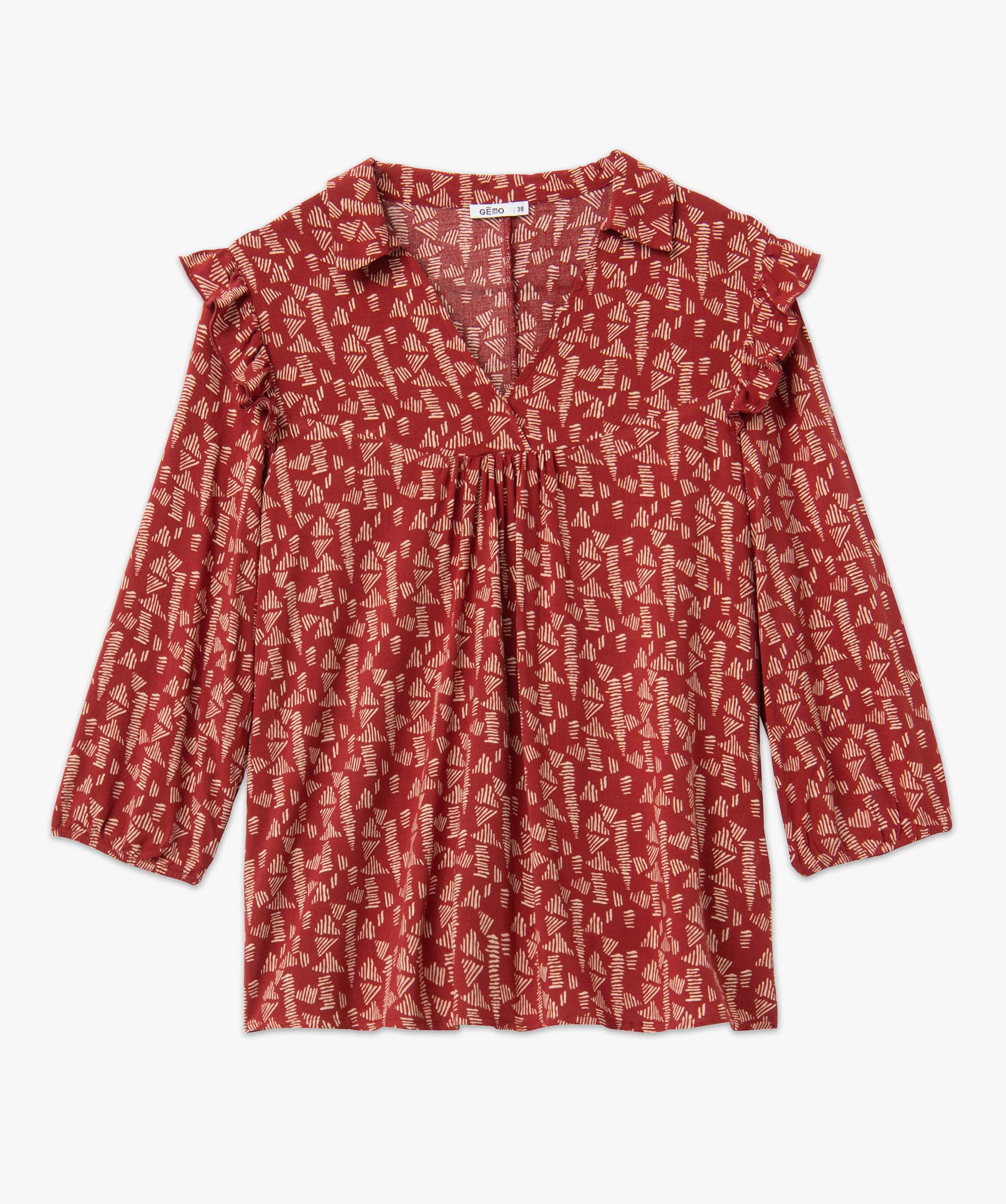 Blouse femme à manches 3/4 avec volants sur les épaules imprime | GEMO