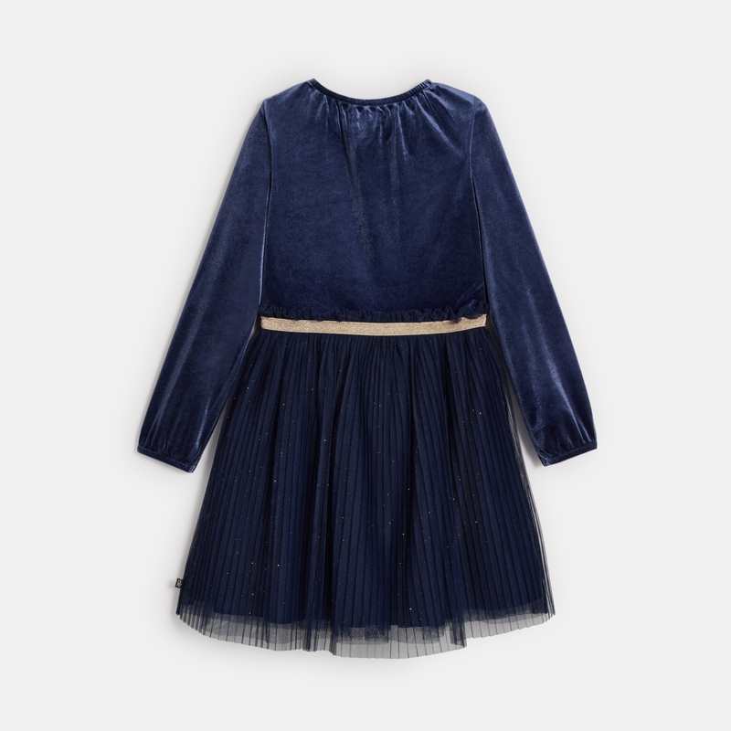 Robe de fête en velours et tulle bleue fille