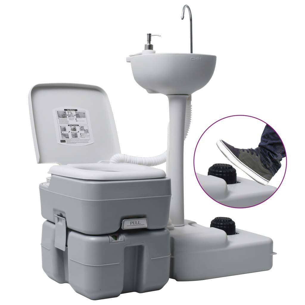 vidaXL Campingtoilette Campingtoilette und Handwaschbecken Set Tragbar Grau