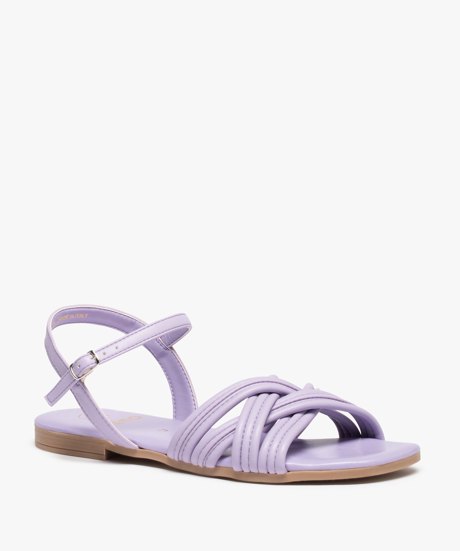 Sandales femme à talon plat et fines brides unies violet | GEMO