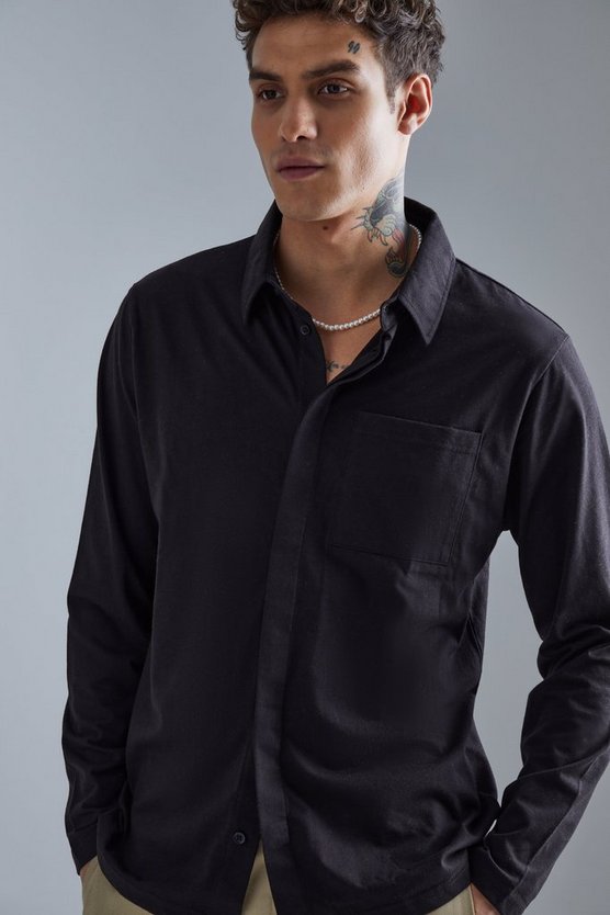 Jersey-Overshirt mit verdeckter Knopfleiste