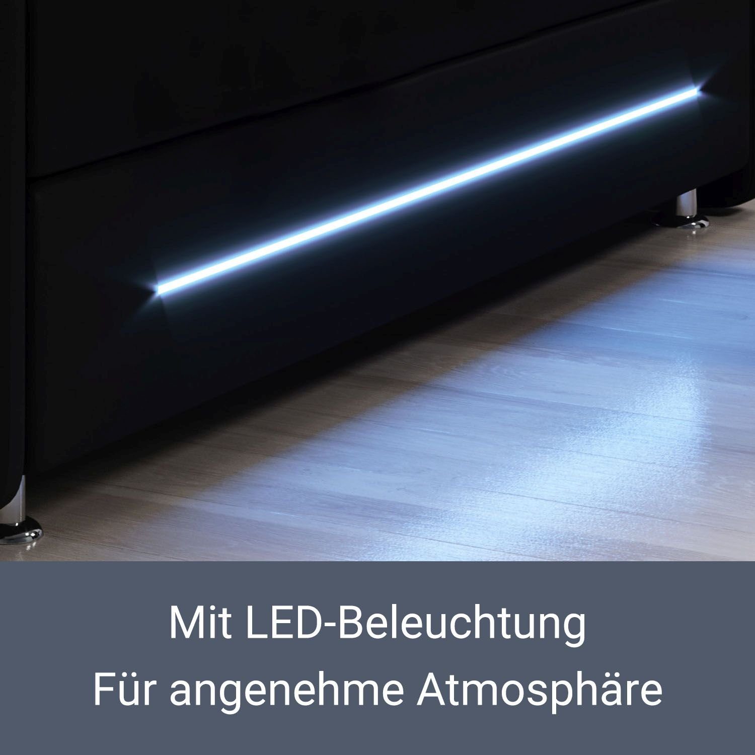 Juskys Boxspringbett Oakland, 140x200 cm, Doppelbett mit Topper, Kopfteil und LED-Beleuchtung