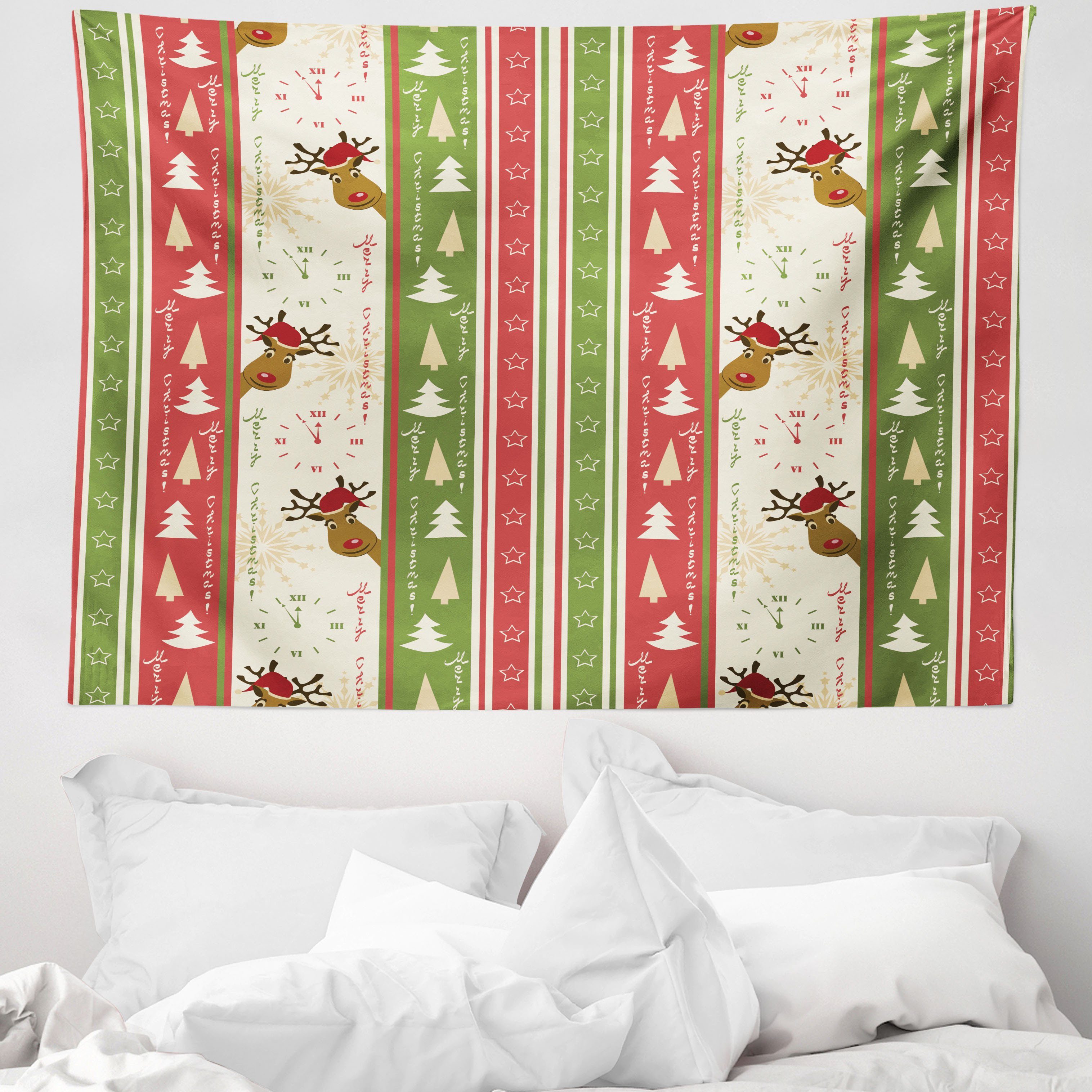 Wandteppich aus Weiches Mikrofaser Stoff Für das Wohn und Schlafzimmer, Abakuhaus, rechteckig, Weihnachten Deer Pines Borders