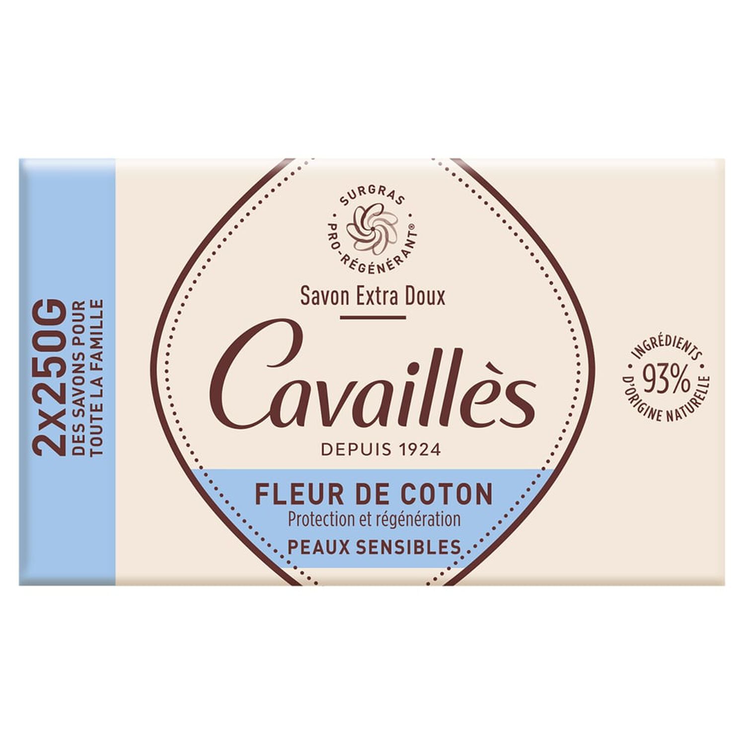 Cavaillès Savon Surgras Extra-Doux Nourrissant - Fleur de Coton - Peaux Sensibles 2 x 250 g