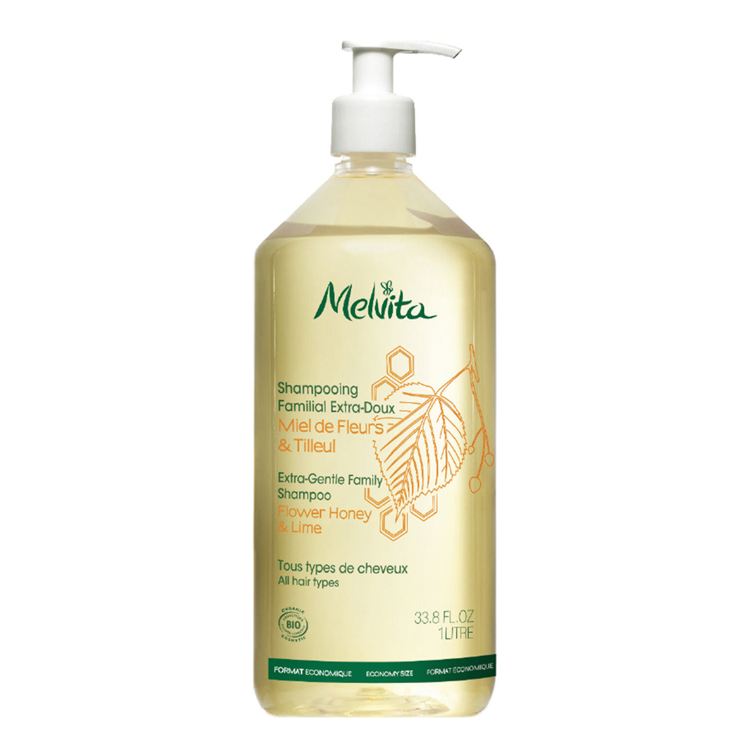 Melvita Shampooing Familial Extra Doux Miel de Fleurs & Tilleul 1 L