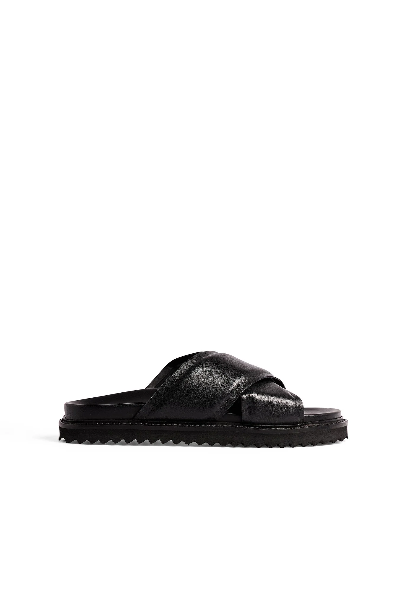Leather Padded Crossed Strap Slippers