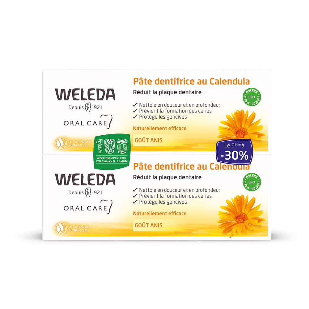 WELEDA Duo Pâte dentifrice au Calendula - 2 x 75 ml Dentaires
