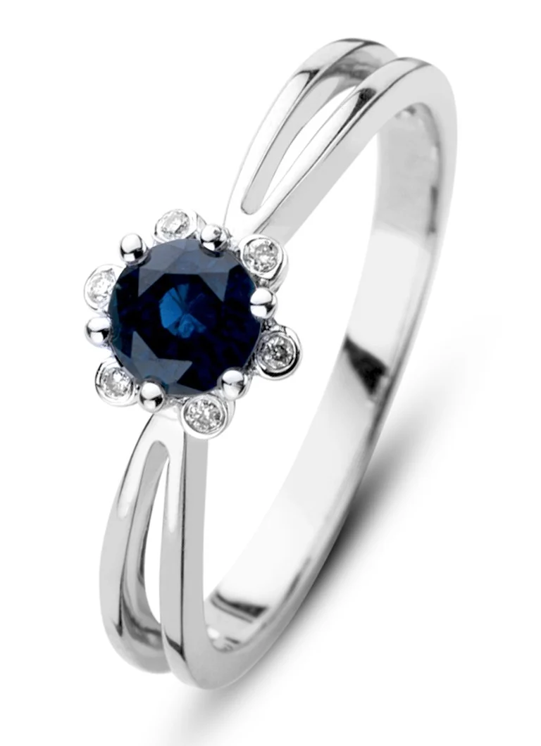 Diamond Point White gold ring 0.50 ct blue sapphire Empress