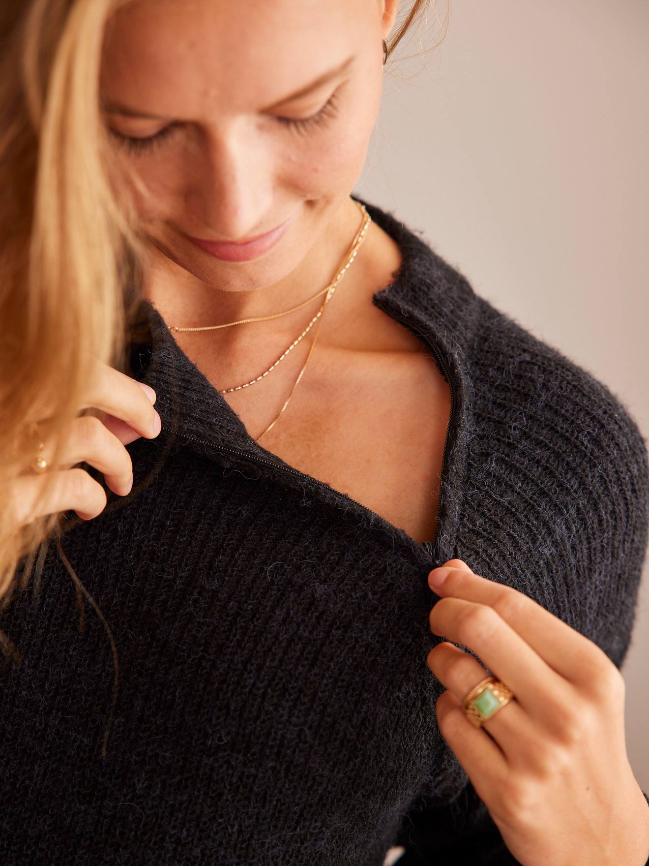 Robe-pull bi-matière grossesse et allaitement noir