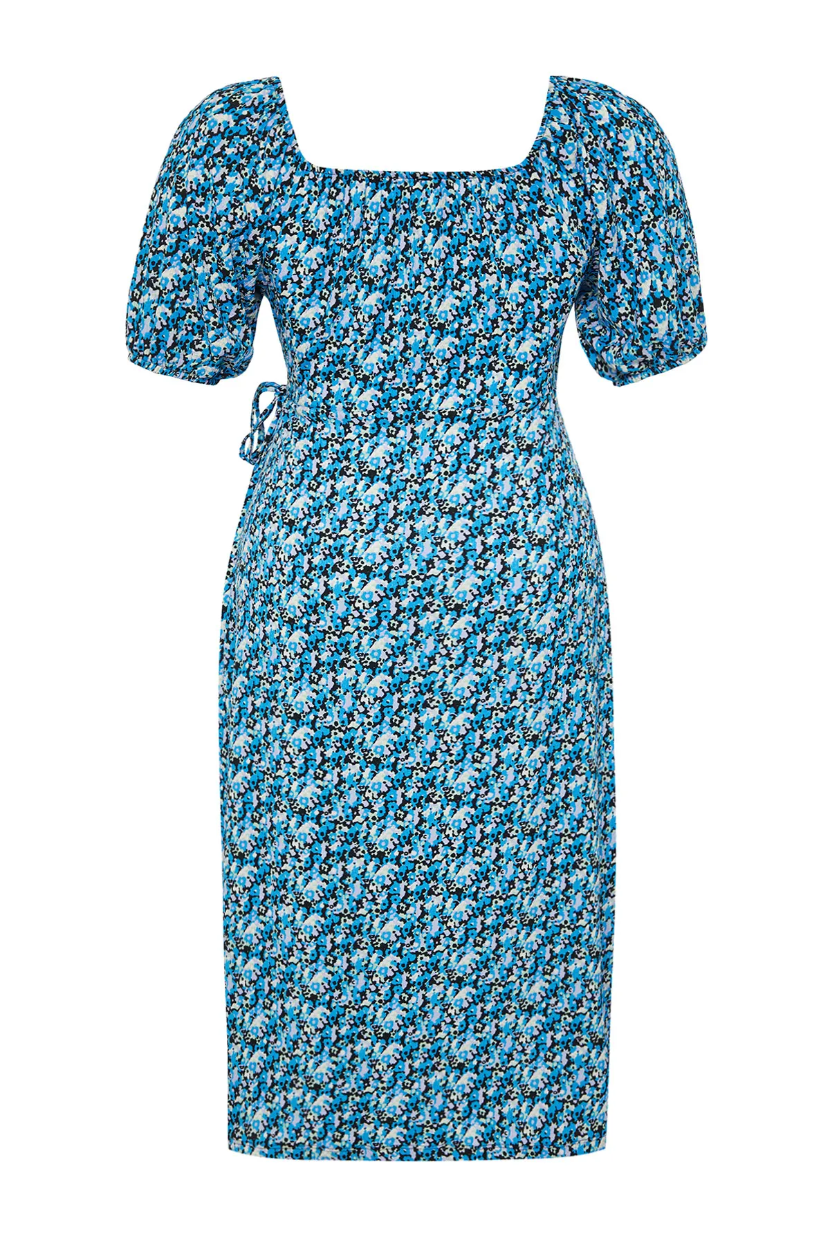 Trendyol Curve  Mehrfarbiges, zweireihiges Midi-Strickkleid mit Blumenmuster TBBSS24AH00148
