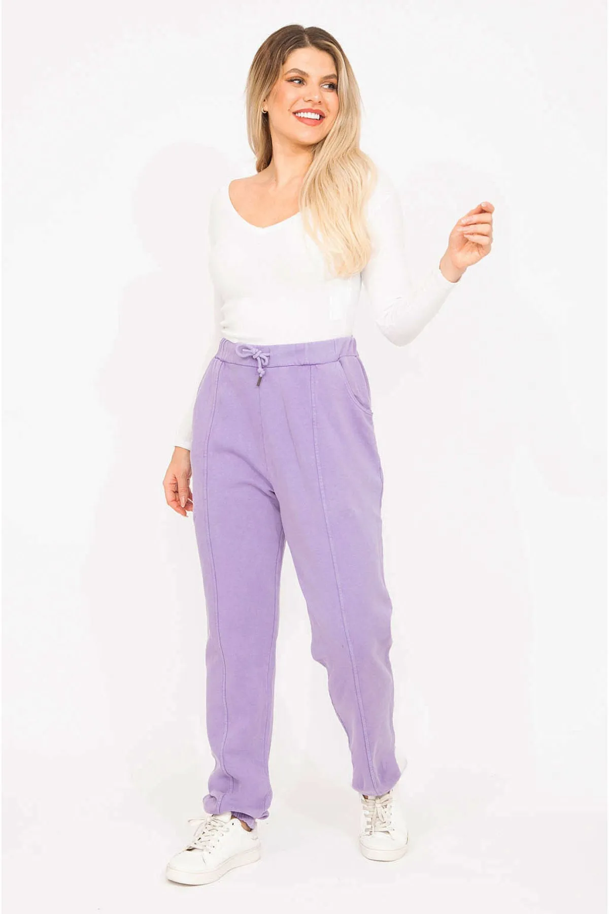 Şans  Damen-Trainingshose, große Größe, Lila, 3-fädiger Stoff, Körbchennaht, 65n35279