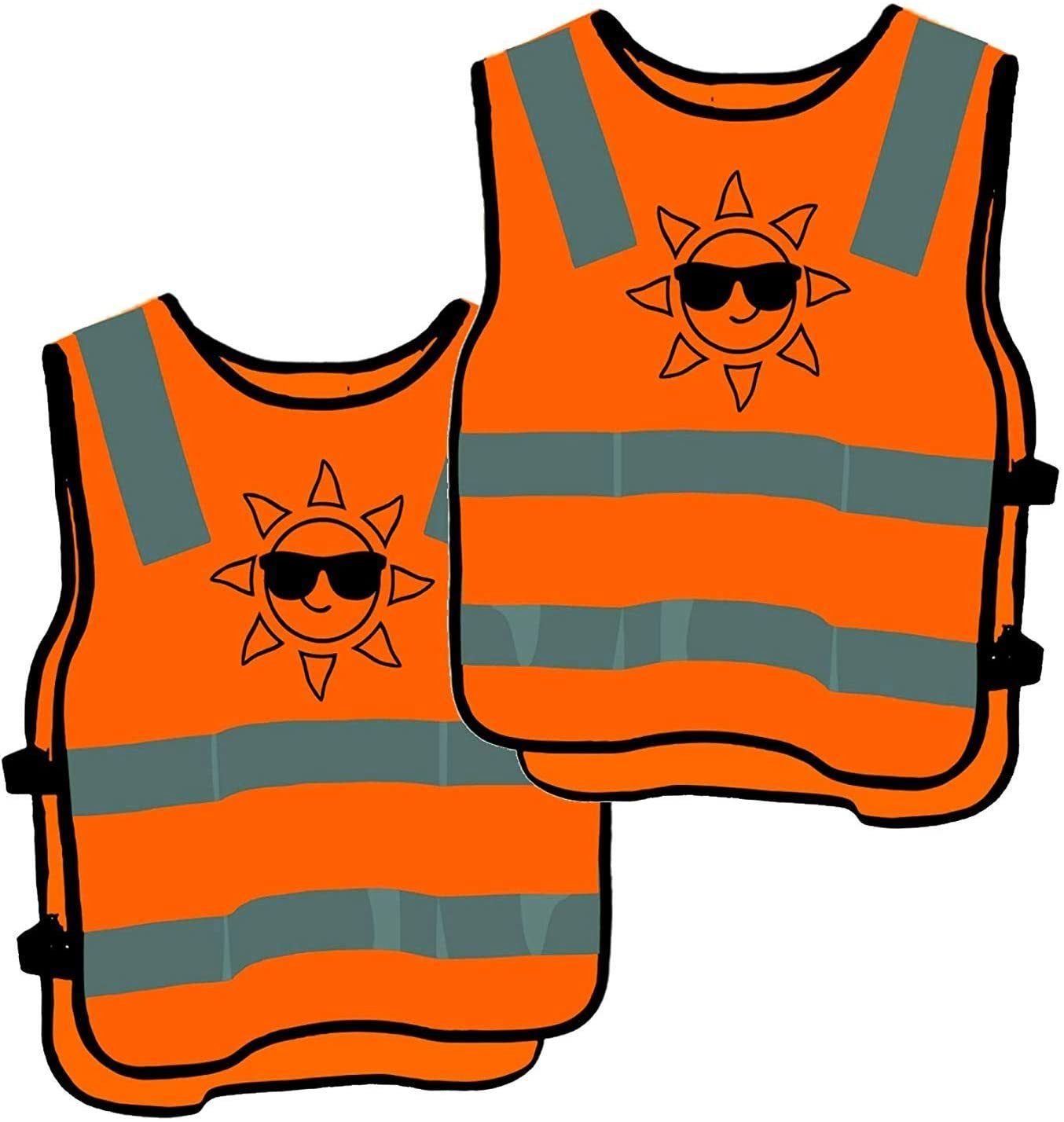 Prowiste Warnweste 2 Kinder Warnwesten Sicherheitsweste Orange (Set, 2-tlg) 360 Grad Sichtbarkeit - Waschbar bei 40 Grad