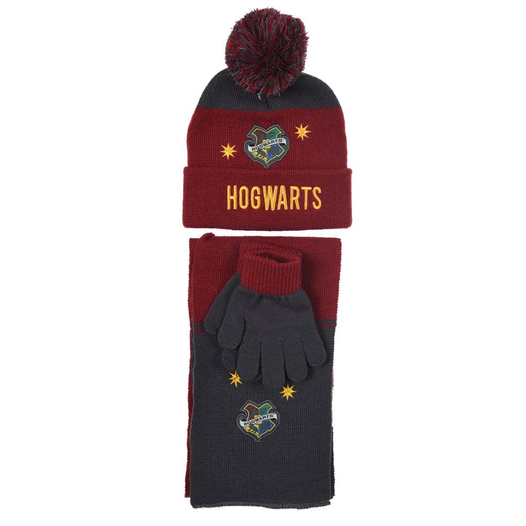 Harry Potter Bommelmütze Harry Potter Hogwarts Kinder Jugend 3tlg Winter Set (3-St) Mütze plus Schaal Handschuhe