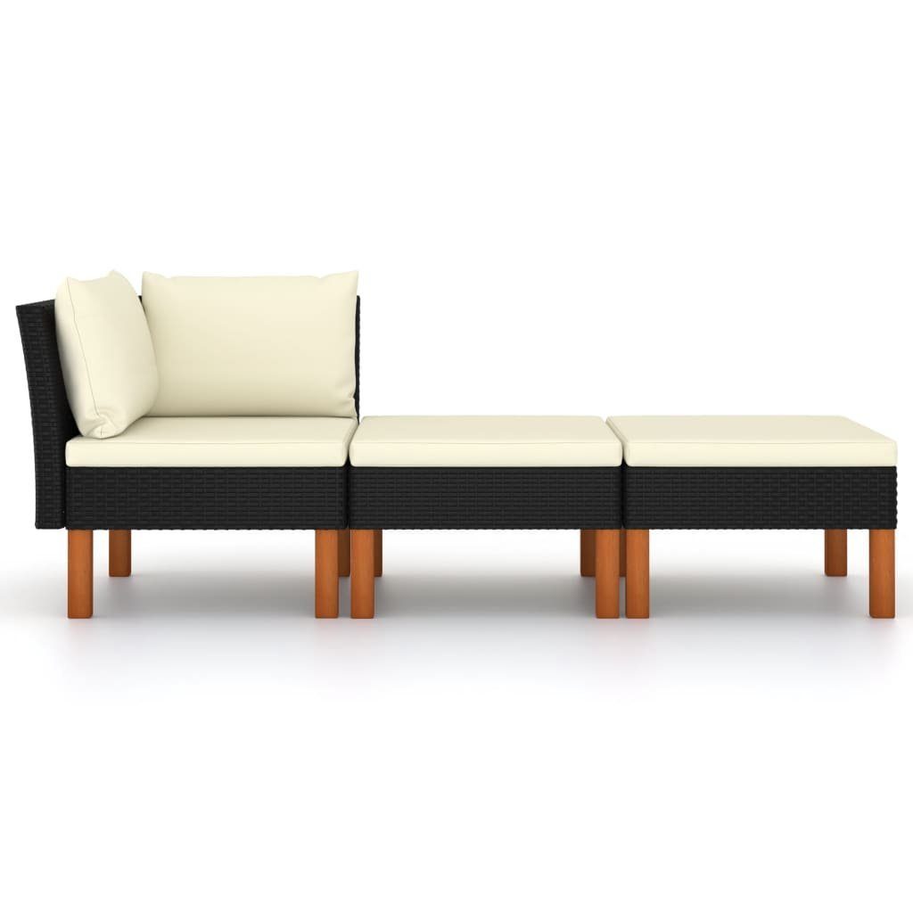 vidaXL Loungesofa 3-tlg. Garten-Lounge-Set Poly Rattan und Eukalyptus Massivholz, 1 Teile