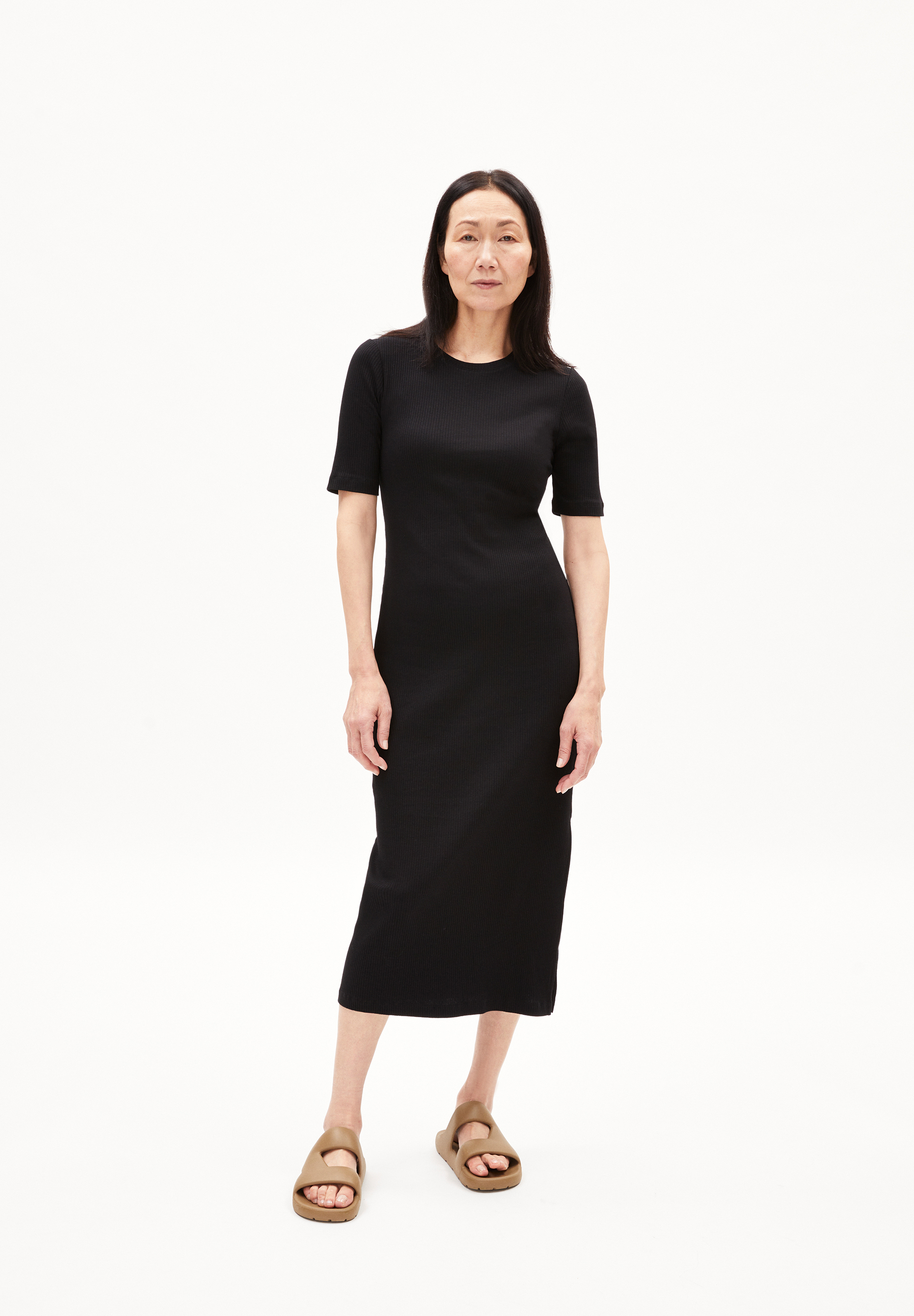 Ripp-Jerseykleid Slim Fit aus Bio-Baumwoll Mix