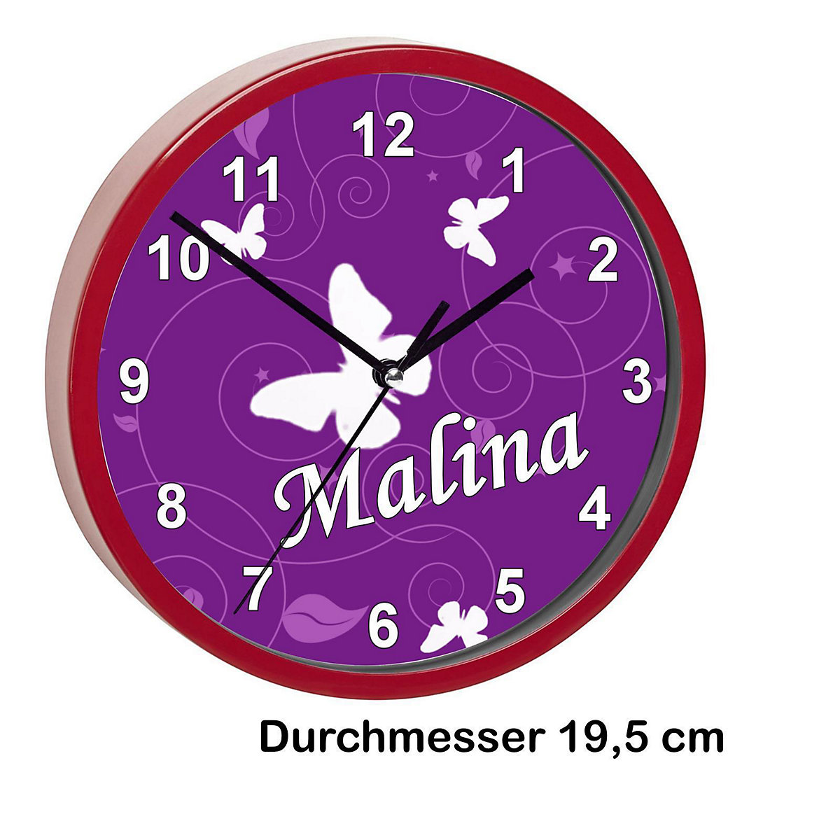Kinder Wanduhr personalisiert mit Name Schmetterling Lila