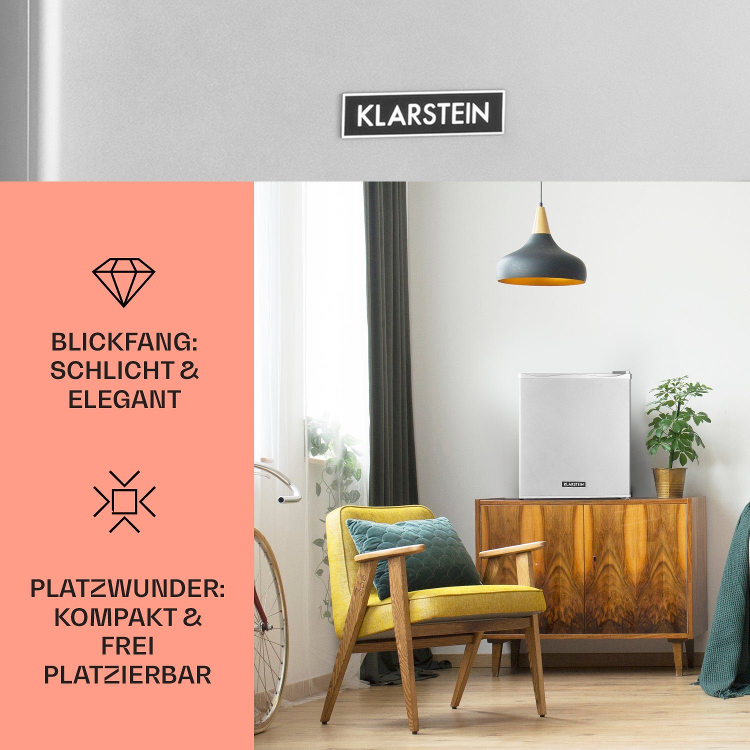 Klarstein Table Top Kühlschrank HEA-HappyHour-24Slb 10035242A, 47 cm hoch, 38 cm breit, Hausbar Minikühlschrank ohne Gefrierfach Getränkekühlschrank klein