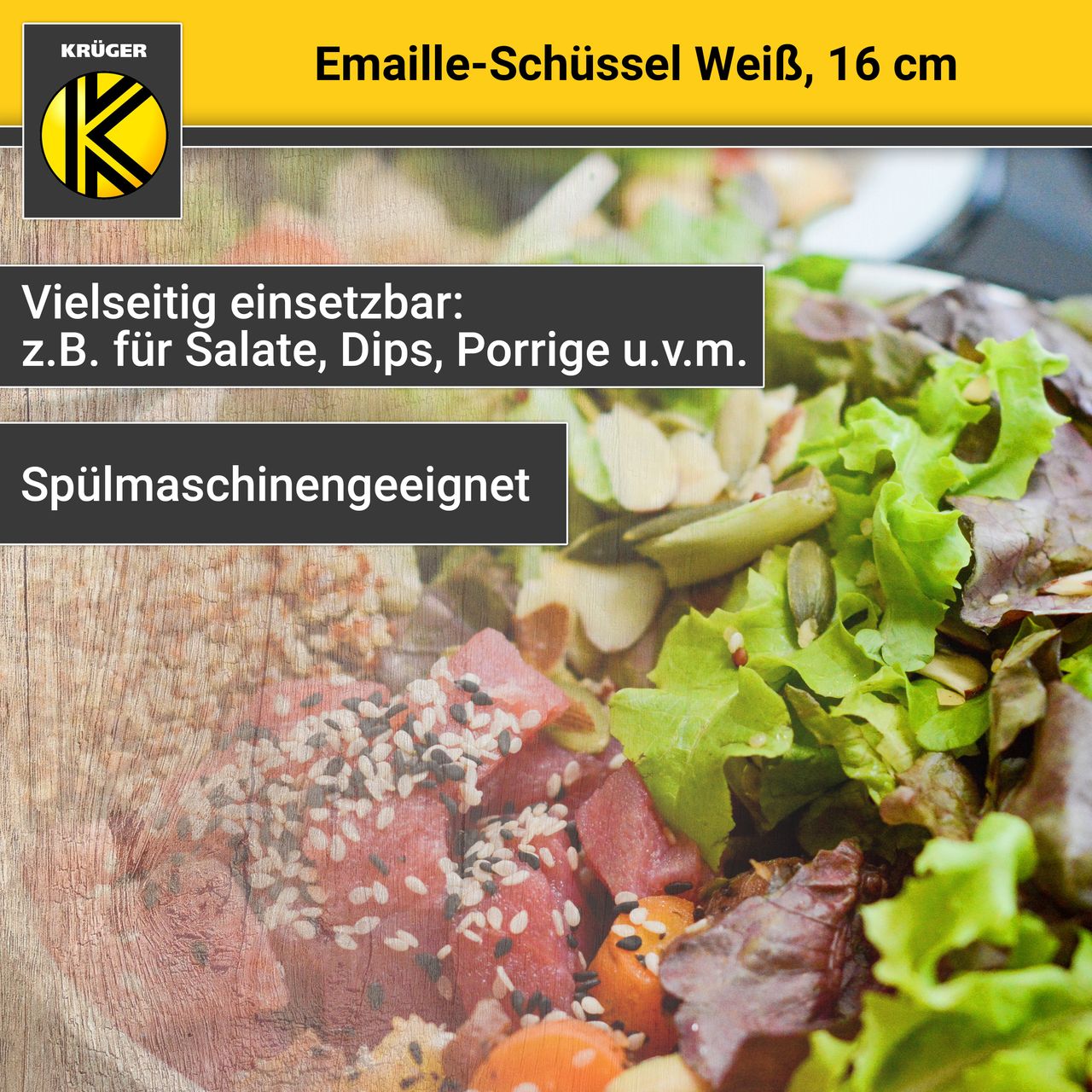 Karl Krüger Emaillierte Schüssel weiß, 16 cm