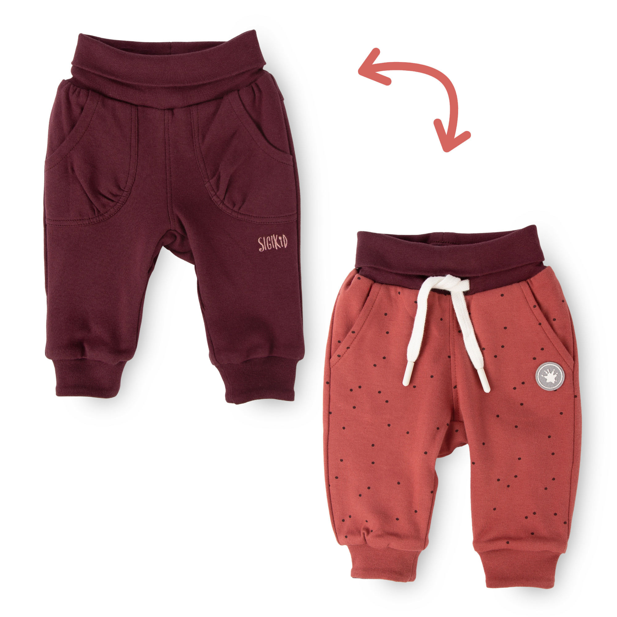 Baby Wendehose rotbraun mit Pünktchen oder dunkelrot
