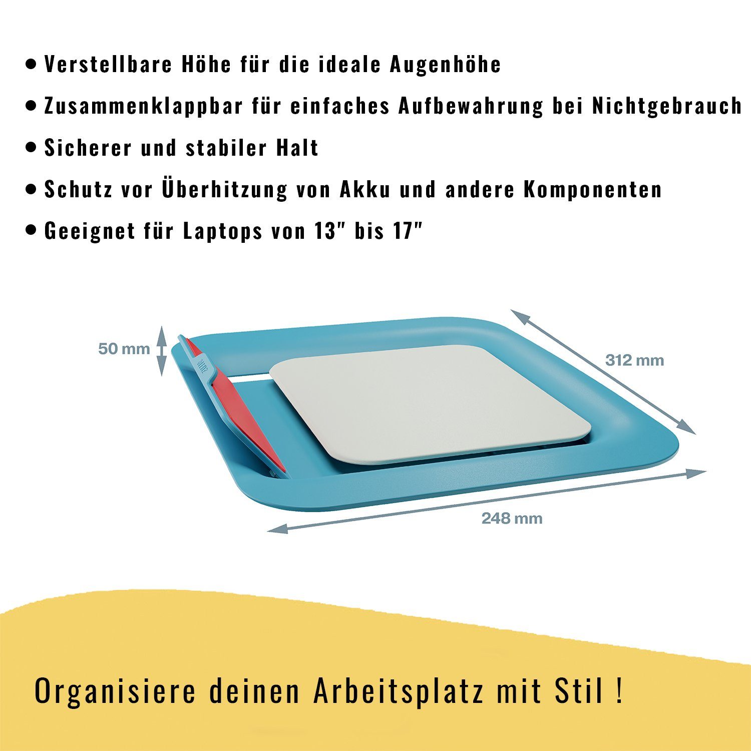 LEITZ Cosy Laptop Aufsteller Laptop-Ständer, (bis 17 Zoll, höhenverstellbar 162mm bis 195mm, zusammenklappbar)