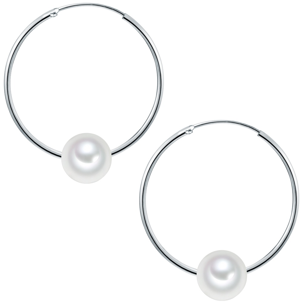 Valero Pearls Créoles en argent Argent sterling Perle de culture d'eau douce en Argent Boucles d'oreilles
