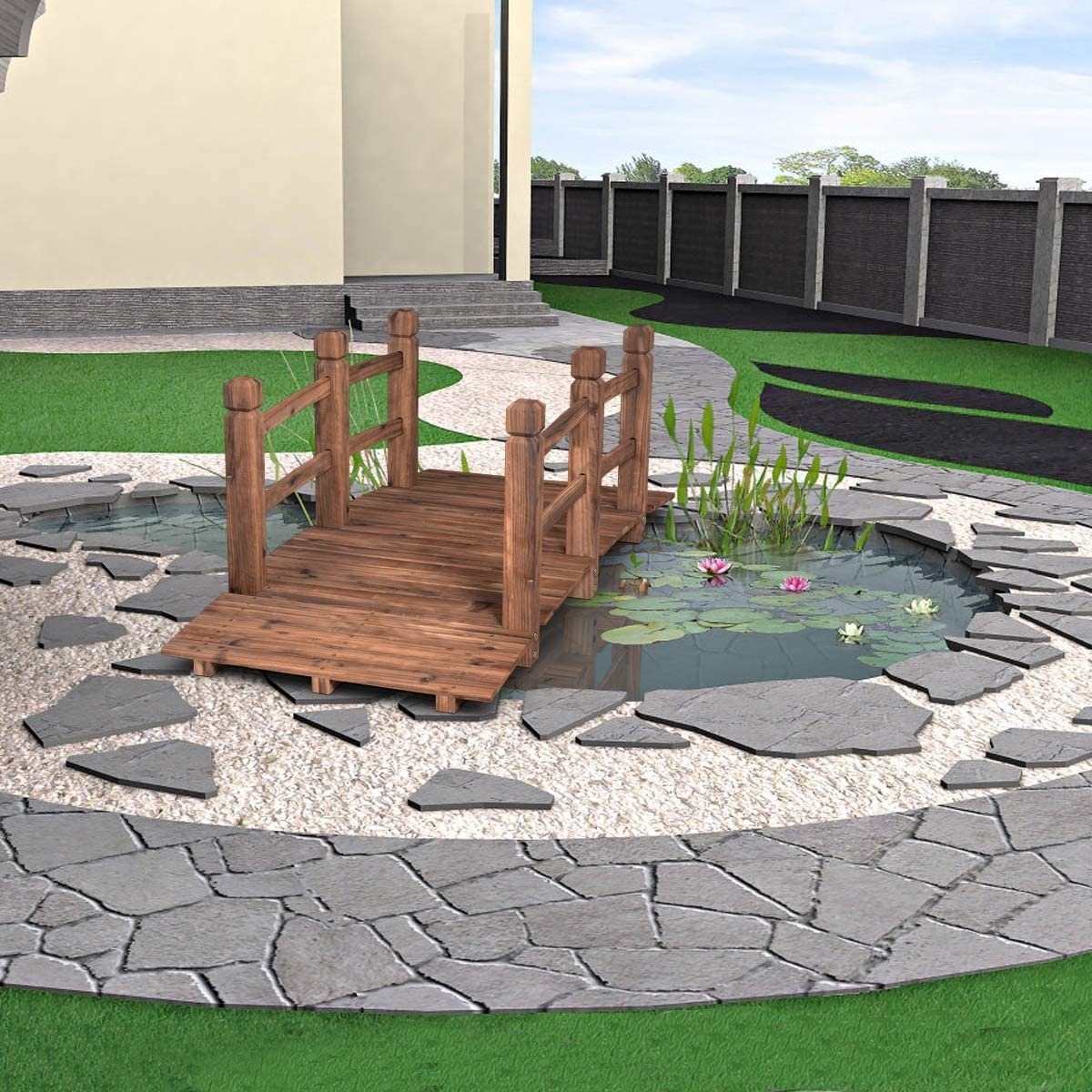 COSTWAY Zierbrücke, Holzbrücke, Gartenbrücke, Dekobrücke, 150 x 67 x 55 cm