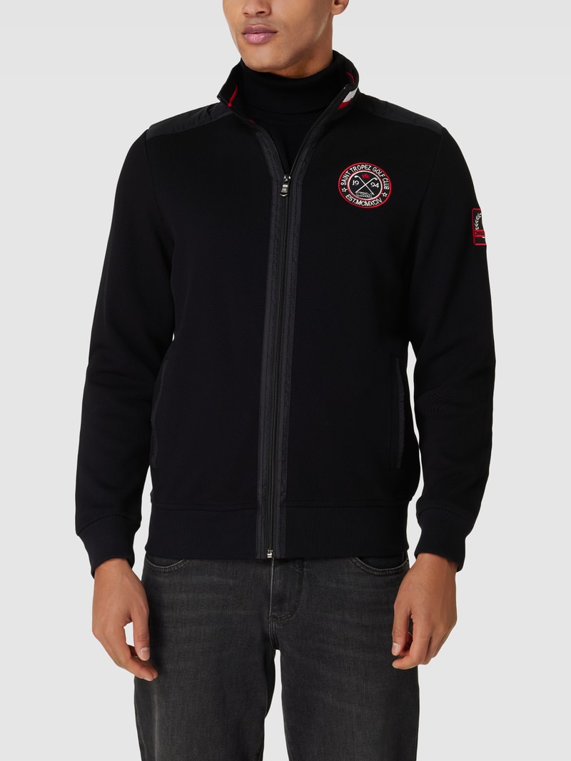 Sweatjacke mit Label-Patch in schwarz