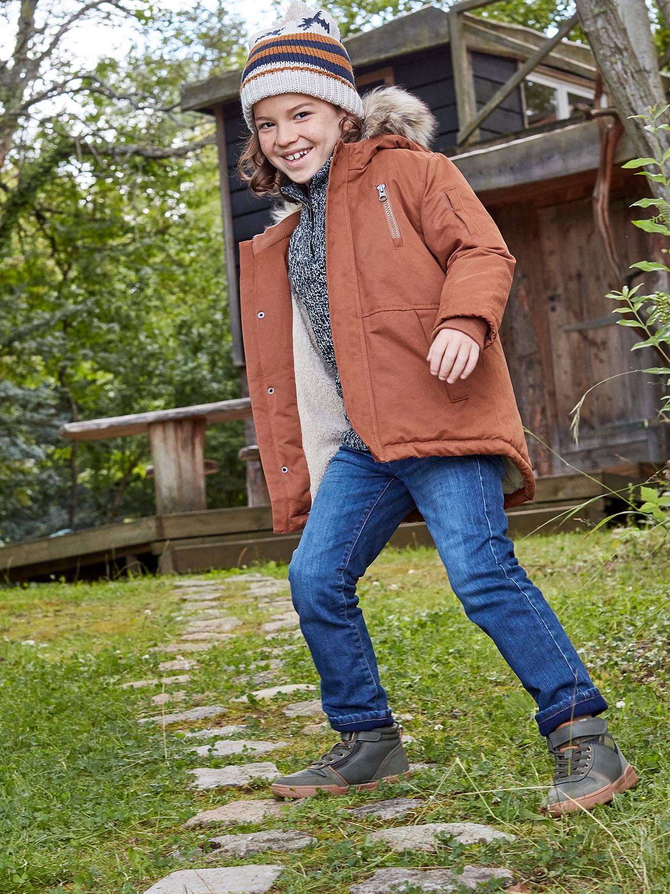 Jean droit indestructible doublé polaire garçon denim brut