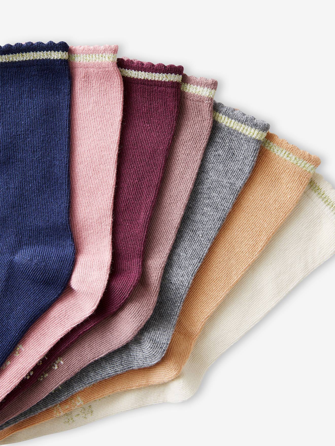 Lot de 7 paires de mi-chaussettes fille lurex BASICS lot brique
