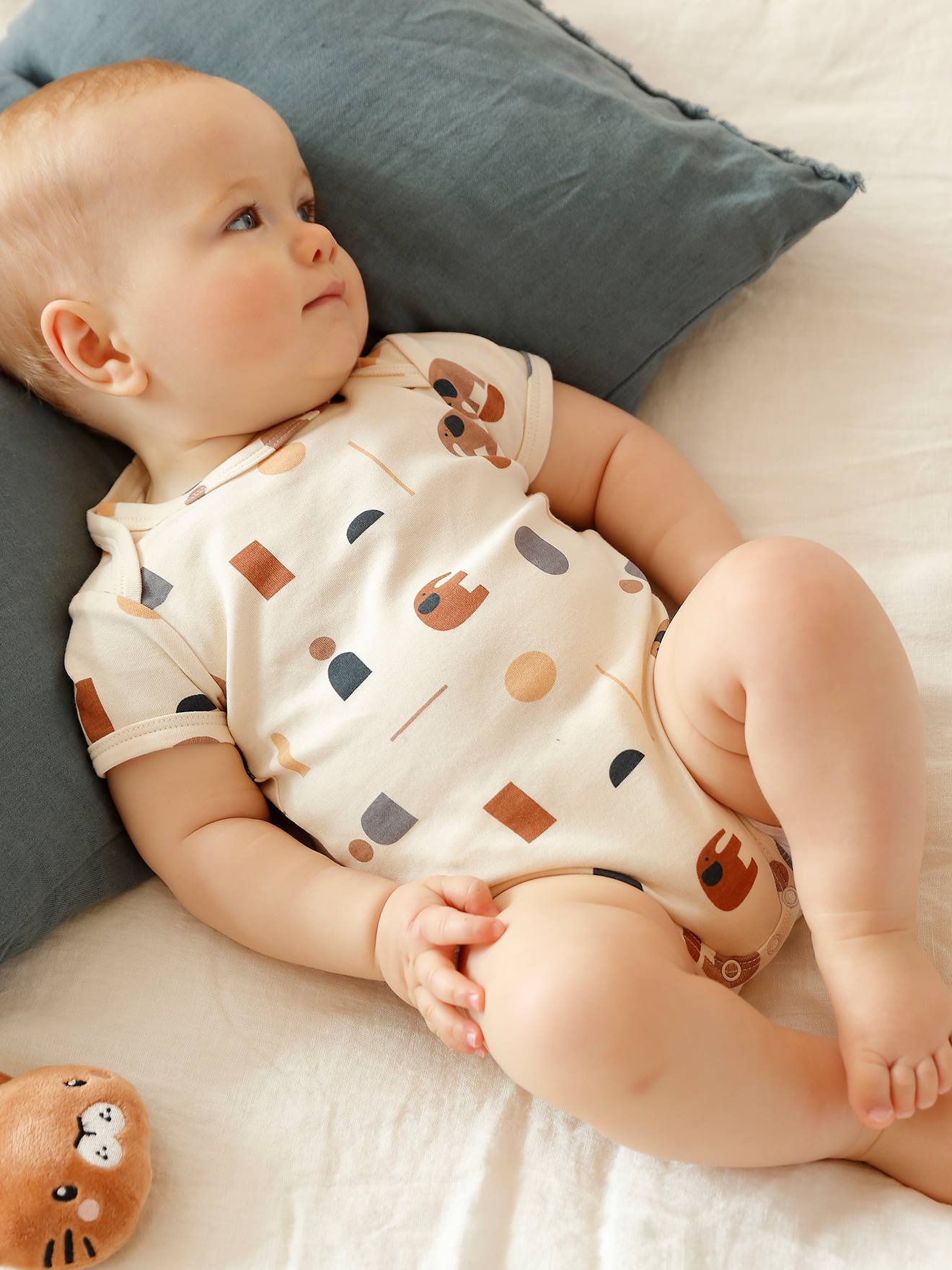 Vertbaudet 5er-Pack Baby Schlupfbodys mit Elefanten Oeko-Tex - wollweiß