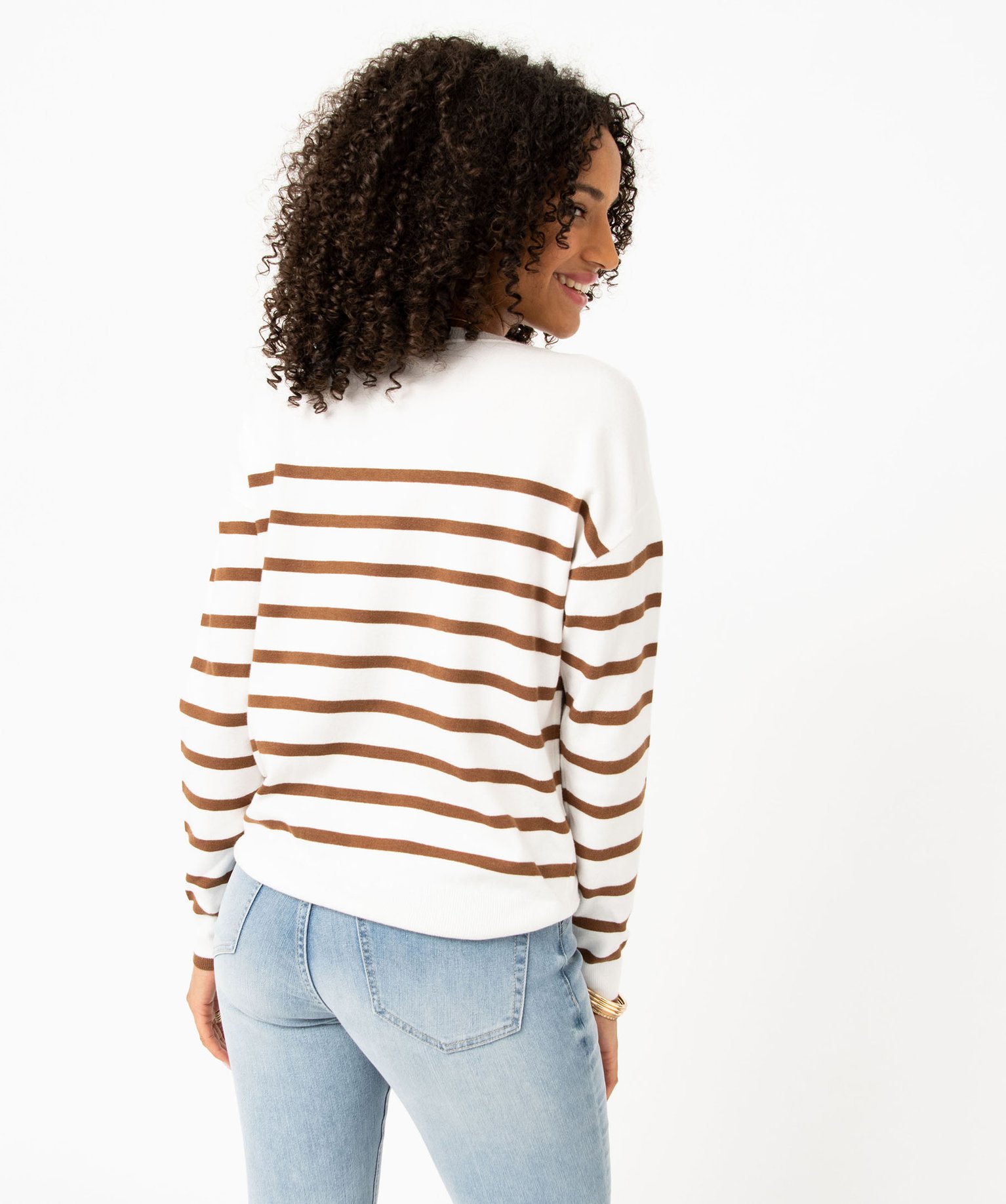 Pull rayé en maille fine avec col rond femme raye | GEMO