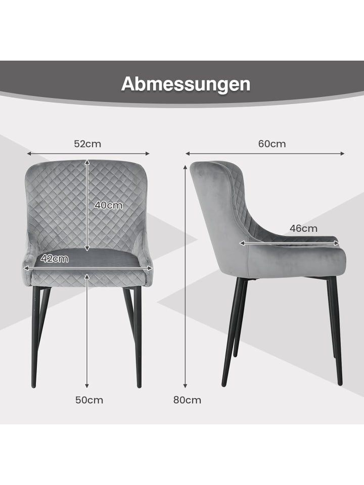 COSTWAY 2er Set Esszimmerstühle in Grau günstig kaufen onesize