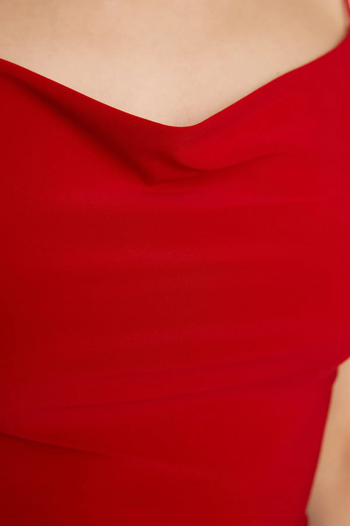 Trendyol Collection  Rote, dehnbare Strickbluse mit tailliertem Kragen TWOSS21BZ0667