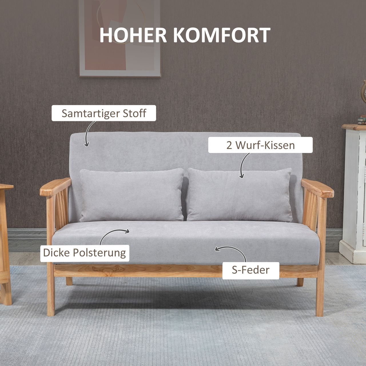 HOMCOM Zweisitzer 2-Sitzer Sofa, Doppelsofa mit Armlehne, Loveseat mit Samtoptik