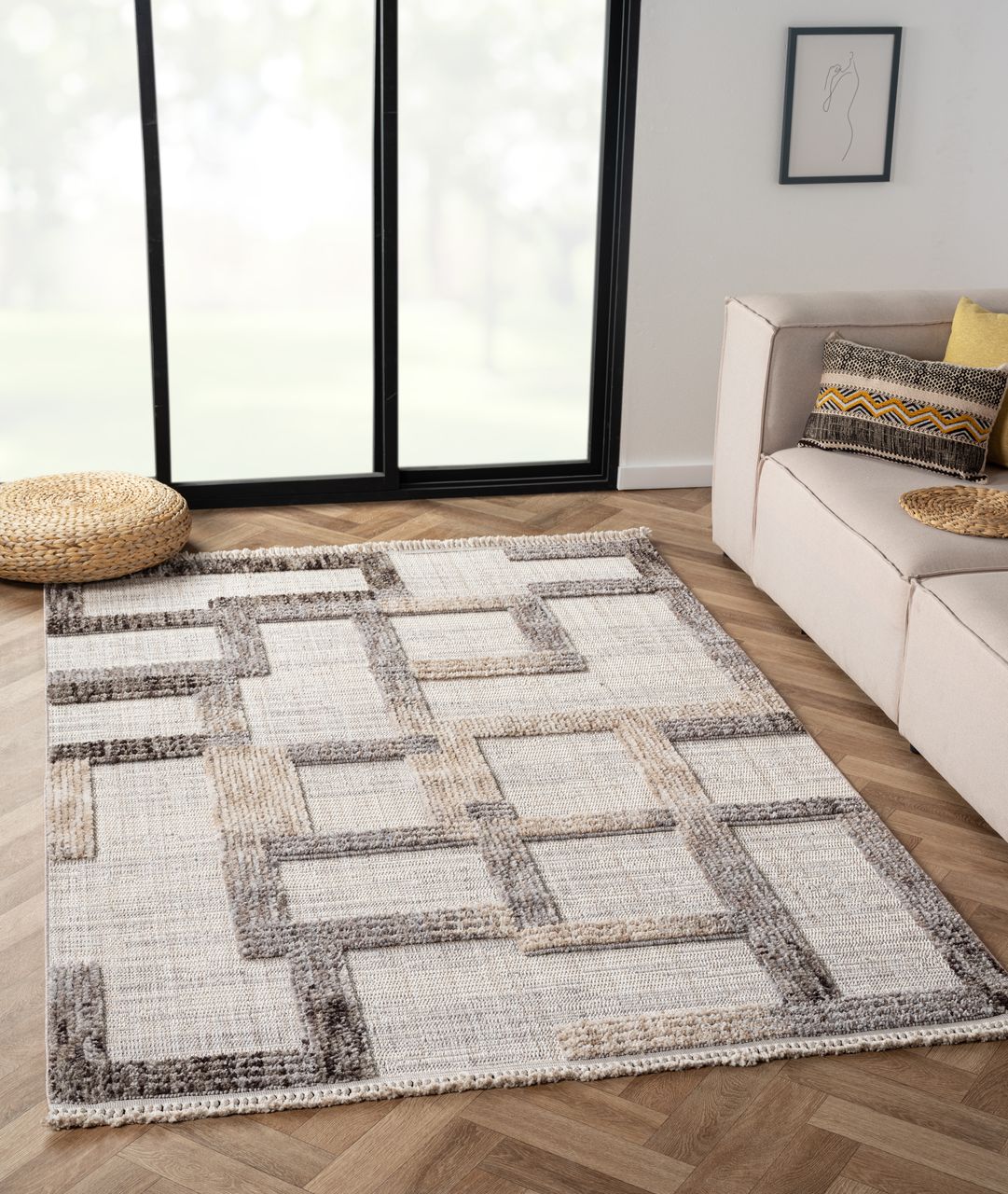 MyFlair Teppich Jade, 160cm x 230cm, Farbe Beige, rechteckig, Florhöhe 15mm