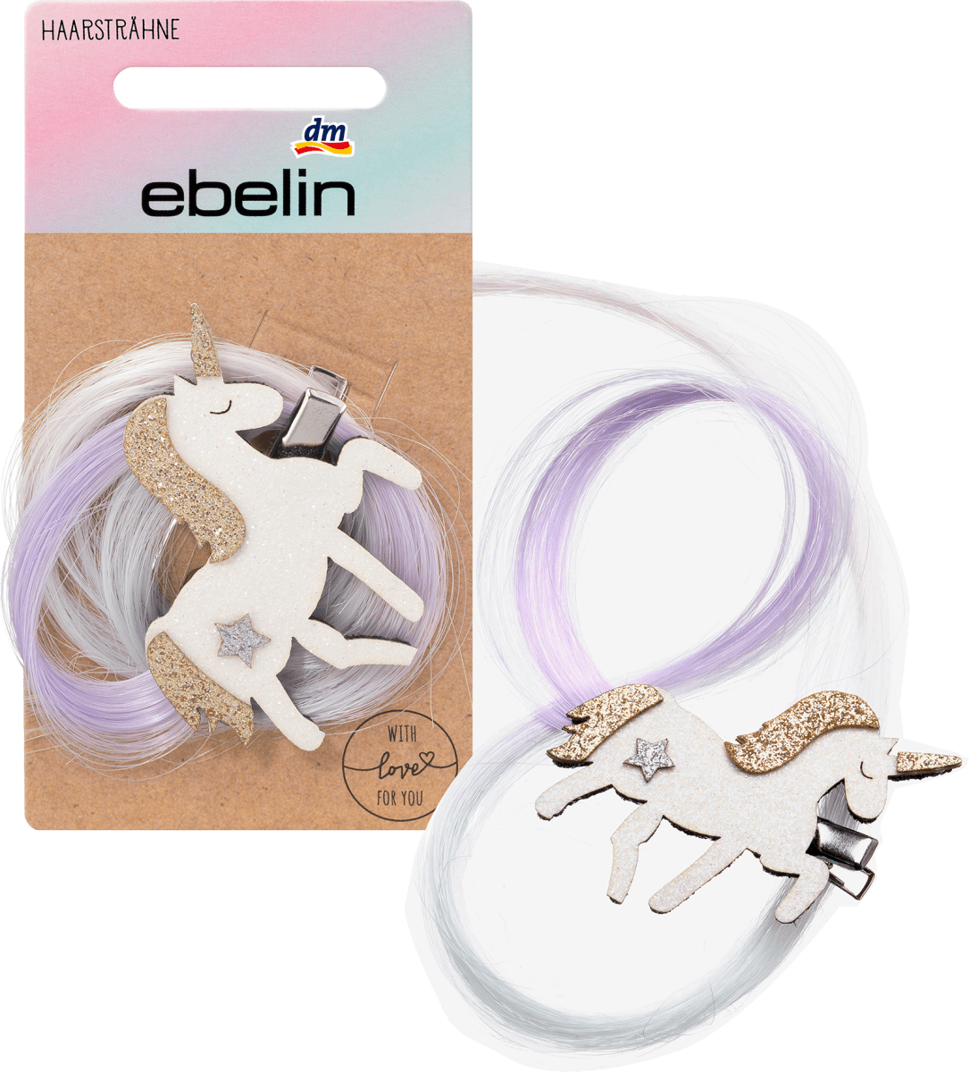 Haarclip mit Haarsträhne Einhorn, 1 St