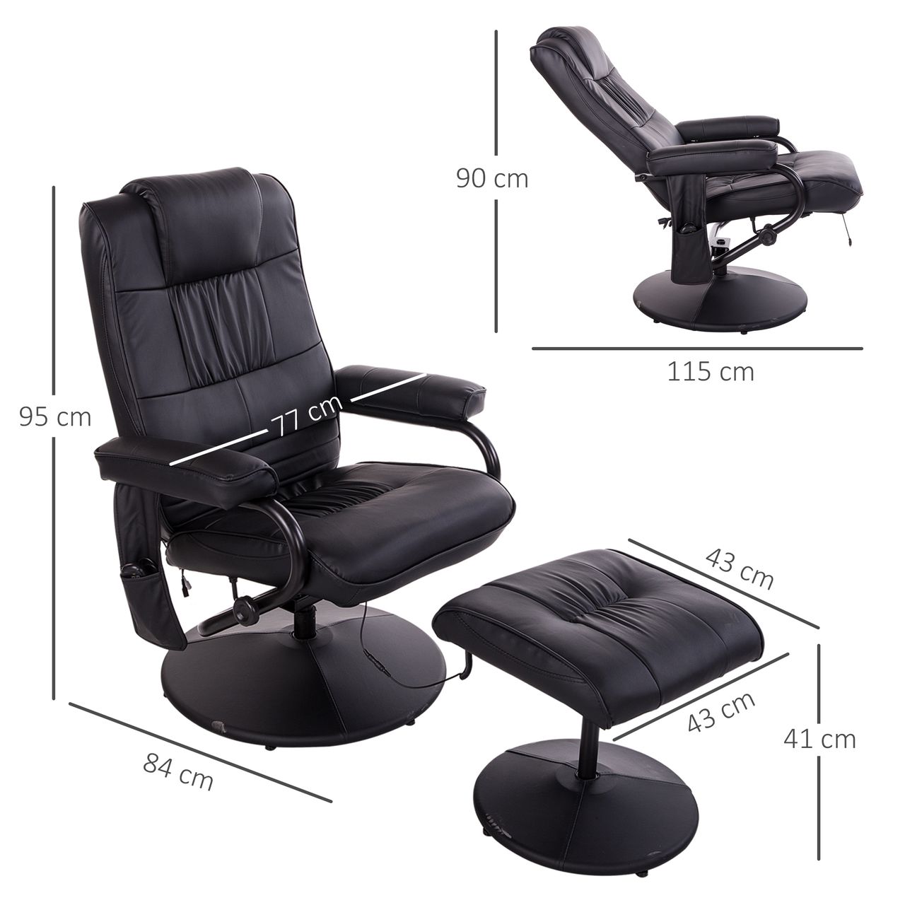 HOMCOM Massagesessel Relaxsessel Fernsehsessel TV Sessel Schwarz 77 x 84 x 95 cm