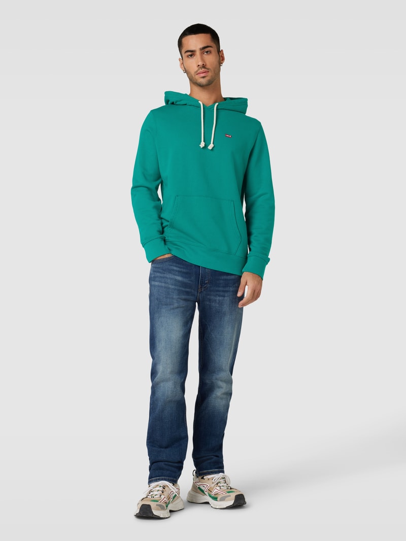 Hoodie mit Label-Stitching Modell 'NEW ORIGINAL' in grün