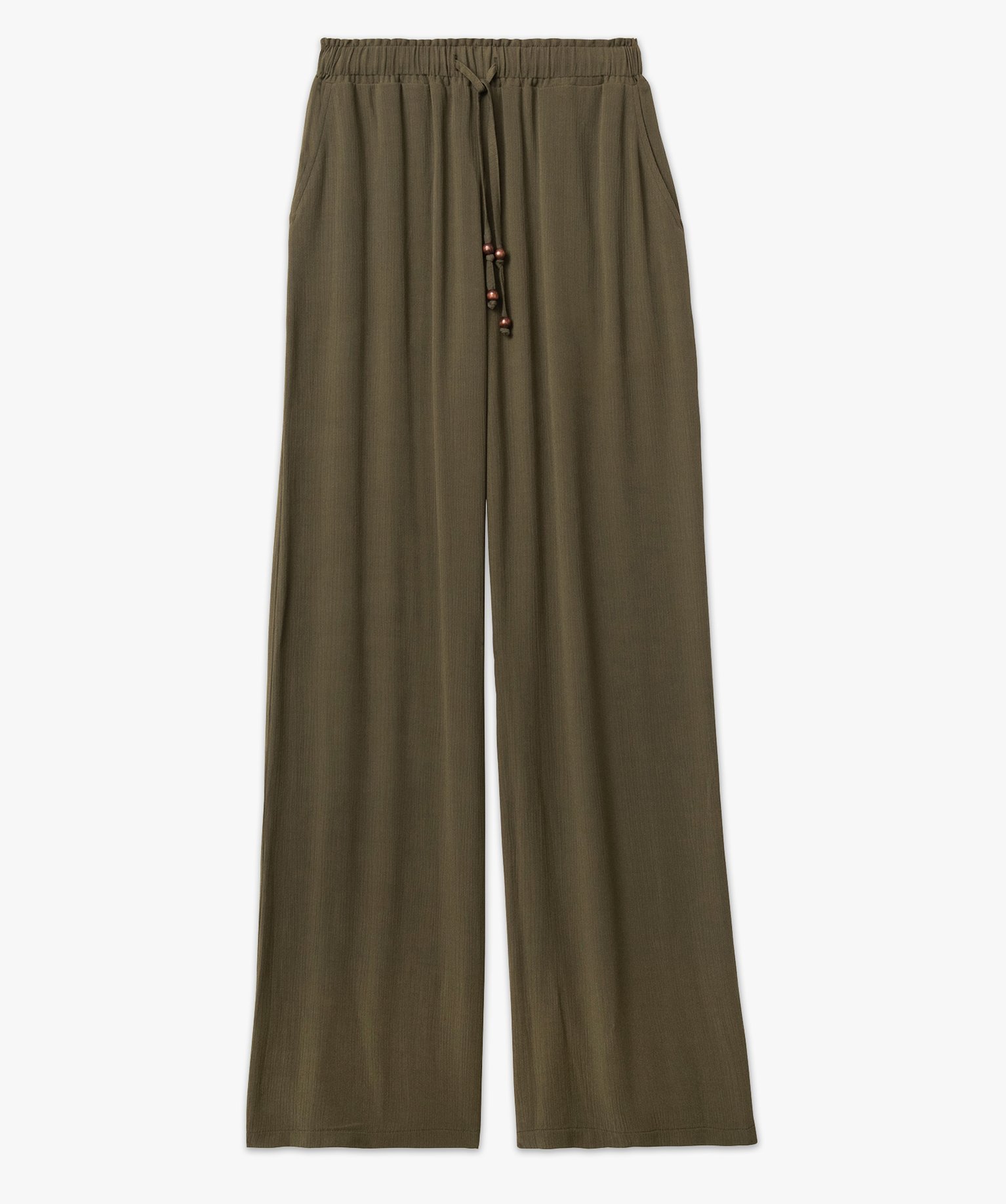Pantalon en maille fluide aspect crêpe femme kaki | GEMO