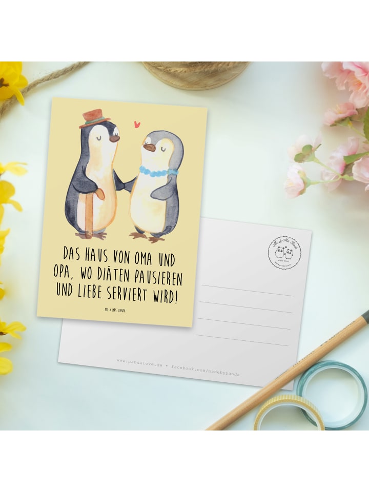 Mr. & Mrs. Panda Postkarte Großelternliebe mit Spruch in Gelb Pastell günstig kaufen onesize